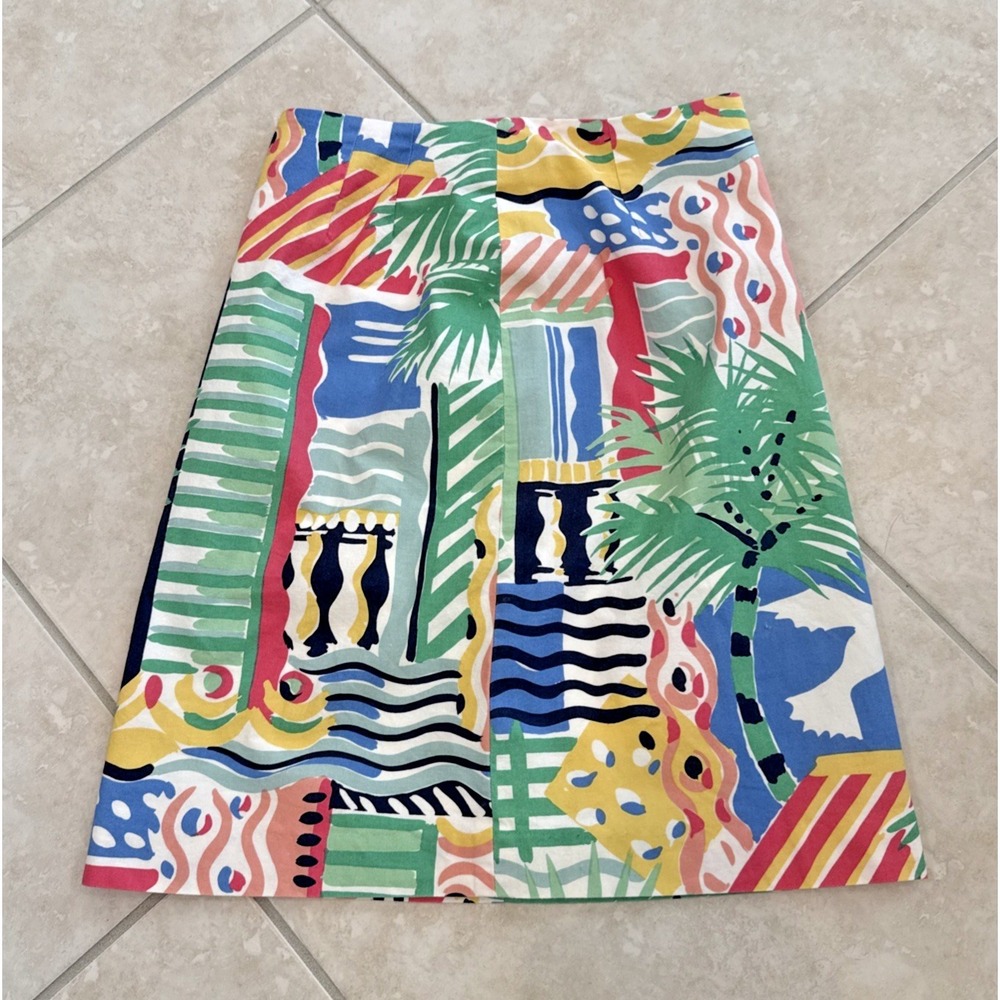 J. Mclaughlin sz 6 Skirt Multicolor Palm Geometric A-Line Pencil Art To Wear **